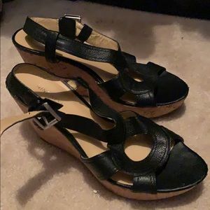 NINE WEST  black leather wedge